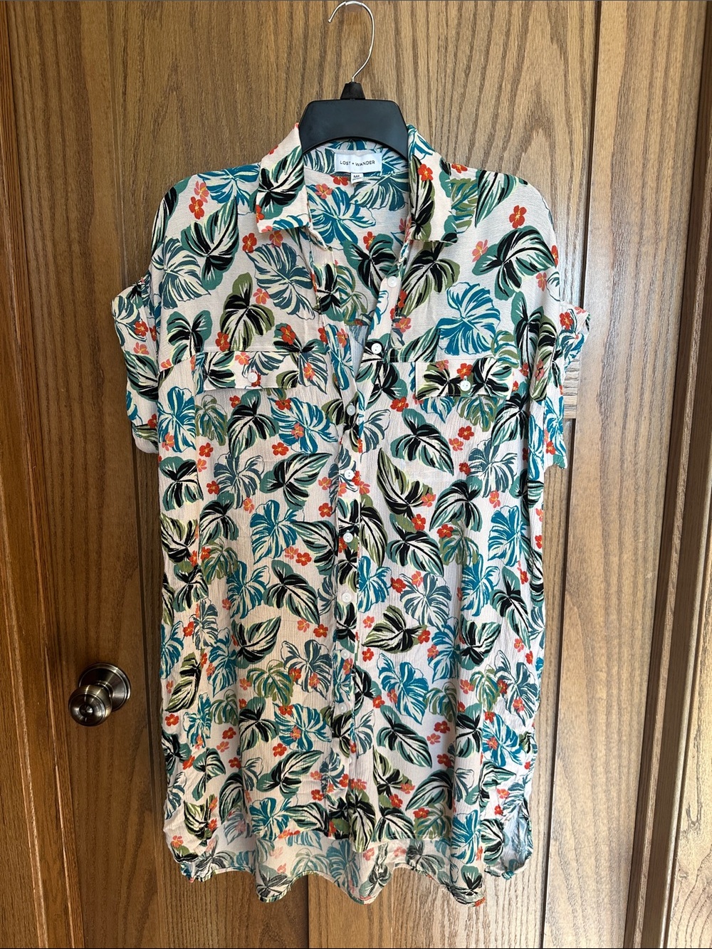 Lost + Wander Teal, Coral, Cream Tropical Print Swim Cover Up M/L